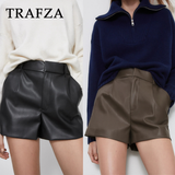 cold weather outfits Amfeov 2024 Autumn Winter Fashion Women Shorts Vintage PU Leather Shorts High Waist Undefined Trousers Female Office Wear Shorts