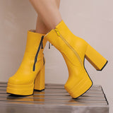 cold weather outfits Amfeov Fashion Women Ankle Boots Toe Chunky Heels 12cm Platform 5cm 49 50 Sexy Party Booties