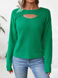 christmas outfit Amfeov Long Sleeves Loose Hollow Solid Color Split-Joint Round-Neck Pullovers Sweater Tops