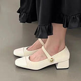 Amfeov Square Toe Marie Janes High Heels Shoes Summer Women Shallow Shoes 2024 New Designer Dress Shoes Elegant Pumps Femme