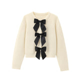 cold weather outfits Amfeov Women's beige knit cardigan round neck bow buckle sweet temperament long sleeve sweater coat new