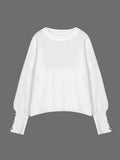 christmas outfit Amfeov Long Sleeves Loose Buttoned Solid Color Split-Joint Round-Neck Pullovers Sweater Tops