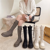 Amfeov New Chunky Platform Knitted Long Boots Women 2024 Autumn Thick Bottom Warm Sock Shoes Woman Lace Up Knee High Botas De Mujer