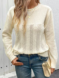 christmas outfit Amfeov Long Sleeves Loose Hollow Solid Color Round-Neck Pullovers Sweater Tops