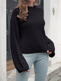 christmas outfit Amfeov Long Sleeves Loose Hollow Solid Color Split-Joint Round-Neck Sweater