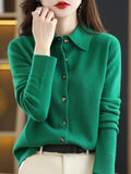 christmas outfit Amfeov Casual Loose Long Sleeves Buttoned Solid Color Lapel Collar Cardigan Tops