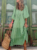 Amfeov Hot Green Printed Vacation Loose Maxi Dresses