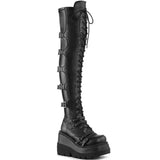 Amfeov Brand Design Big Size 43 Shoelaces Cosplay Motorcycles Boots Buckles Platform Wedges High Heels Thigh High Boots Women Shoes