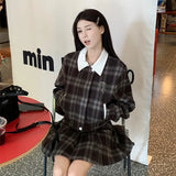 cold weather outfits Amfeov 2024 Autumn New Women's Plaid Jacket And Skirt Set Chic Vintage Simple Style With Leather Belt Fashion Dress Outfit