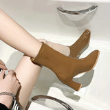 Amfeov 2024 Autumn Winter Patent Leather Shoes Women Chunky Heels Boots Sexy High Heel Short Boots Women Botas De Mujer