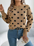 christmas outfit Amfeov Long Sleeves Loose Contrast Color Polka-Dot Round-Neck Pullovers Sweater Tops