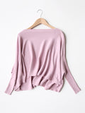 christmas outfit Amfeov Batwing Sleeves High-Low Solid Color Boat Neck Knitwear Pullovers Sweater