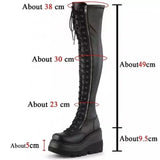 Amfeov Brand Design Big Size 43 Shoelaces Cosplay Motorcycles Boots Buckles Platform Wedges High Heels Thigh High Boots Women Shoes