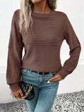 christmas outfit Amfeov Long Sleeves Loose Solid Color Split-Joint Round-Neck Pullovers Sweater Tops