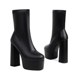 cold weather outfits Amfeov 14cm Heel 5.5cm Platform Mortorcycle Boots Midcalf Autumn Elastic Stretchy Big Size 45 46 47 48 US17