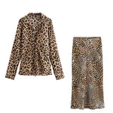 cold weather outfits Amfeov Women's new leopard print lace up long sleeved top with fashionable and versatile half length skirt