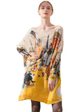 christmas outfit Amfeov Original Loose Cartoon Printed Round-Neck Long Sleeves Sweater Dress