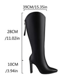 cold weather outfits Amfeov 10cm Heel Fashion Knee Boots Wide Leg Autumn Antislip Shoes Big Size 46 47 48 US17 White