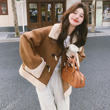 cold weather outfits Amfeov Vintage Brown Leather Women's Cropped Jacket Lamb Wool Integrated Pocket Maillard Autumn/Winter New Arrival Thickened Loose Fit