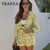 cold weather outfits Amfeov 2024 Spring Summer Casual Print Women Suits Fashion Streetwear Turn-down Collar Half Sleeve Shirts+Chic Mini Short Pants