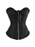 Amfeov Vintage Print Frill Trim Zip Up Tie Front Corset Top