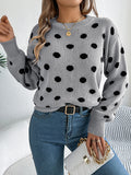 christmas outfit Amfeov Long Sleeves Loose Contrast Color Polka-Dot Round-Neck Pullovers Sweater Tops