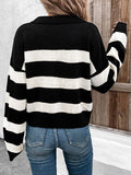 christmas outfit Amfeov Long Sleeves Loose Contrast Color Split-Joint Striped Lapel Pullovers Sweater Tops