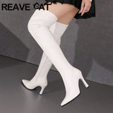 cold weather outfits Amfeov Sexy Thigh Boots 57cm Pointed Toe Thin Heels Ultrahigh 10cm 49 50 Fashion Party Shoes Stretch Bota