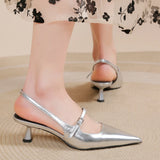 Amfeov Shoes for Women 2024 New Pointed Toe Women's Slingback Sandals Simple and Elegant Dress Shoes High Quality Silver Heels Women