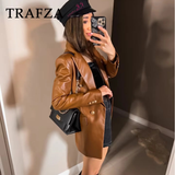 cold weather outfits Amfeov 2024 Autumn Winter Office Lady PU Blazers Fashion Vintage Solid Double Breasted Shrug Casual Chic Elegant Women Blazers