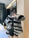 cold weather outfits Amfeov French Fashion Spotted Horsehide Faux Fox Fur Wave Loose-Fit Cropped Jacket For Women Cropped Jacket Style Real Leather Coat