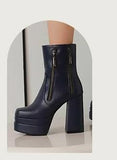 cold weather outfits Amfeov Fashion Women Ankle Boots Toe Chunky Heels 12cm Platform 5cm 49 50 Sexy Party Booties