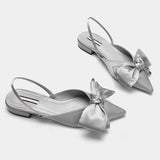 Amfeov 2024 Fashion Shoes Female One Pedal Women's Pumps Summer Pointed Toe Bow Tie Sexy Dress Party Shoes Ladies Shallow Chunky Heels