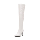 cold weather outfits Amfeov Sexy Thigh Boots 57cm Pointed Toe Thin Heels Ultrahigh 10cm 49 50 Fashion Party Shoes Stretch Bota