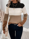 christmas outfit Amfeov Long Sleeves Contrast Color Round-Neck Pullovers Sweater Tops