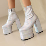 cold weather outfits Amfeov Fashion Women Ankle Boots Toe Block High Heels 14cm Platform Hill 8cm Party Booty 43 44 45 46