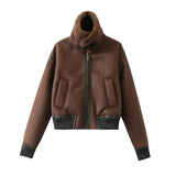 cold weather outfits Amfeov 2024 Winter New High-End FeelLamb Wool Jacket Women's Loose-Fit Leather Integrated Motorcycle Suit Thickened Cropped Cotton Coat