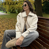 cold weather outfits Amfeov 2024 Autumn Winter Streetwear Women Jackets Fashion Streetwear Thick Belts Warm Striped Turndown Collar Ladies Chic Coats