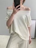 christmas outfit Amfeov Half Sleeves Loose Solid Color Off-The-Shoulder Knitwear Pullovers Sweater Tops