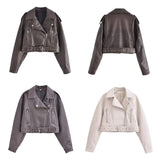 cold weather outfits Amfeov 2024 Spring New Women's Clothing Street Fashionable Washing Leather Motorcycle Jacket Multi-Color Waist PU Jacket Punk Style