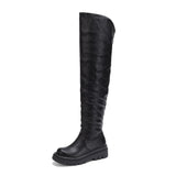 cold weather outfits Amfeov Women Thigh Boots 56cm Round Toe Wedges Heels 5cm Platform Slip On Size 40 41 42 43 Leisure Daily Knight Booties