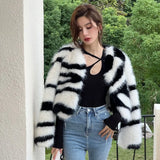 cold weather outfits Amfeov French Fashion Spotted Horsehide Faux Fox Fur Wave Loose-Fit Cropped Jacket For Women Cropped Jacket Style Real Leather Coat