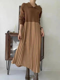 Amfeov Knit Pleated Split-joint Long Dresses