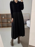 Amfeov Knit Pleated Split-joint Long Dresses