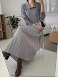 Amfeov Knit Pleated Split-joint Long Dresses