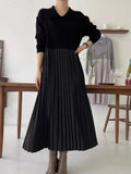 Amfeov Knit Pleated Split-joint Long Dresses