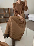 Amfeov Knit Pleated Split-joint Long Dresses