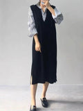 Amfeov V-neck Knit Split-side Long Dress