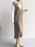 Amfeov V-neck Knit Split-side Long Dress