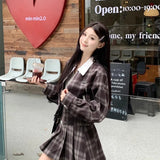 cold weather outfits Amfeov 2024 Autumn New Women's Plaid Jacket And Skirt Set Chic Vintage Simple Style With Leather Belt Fashion Dress Outfit